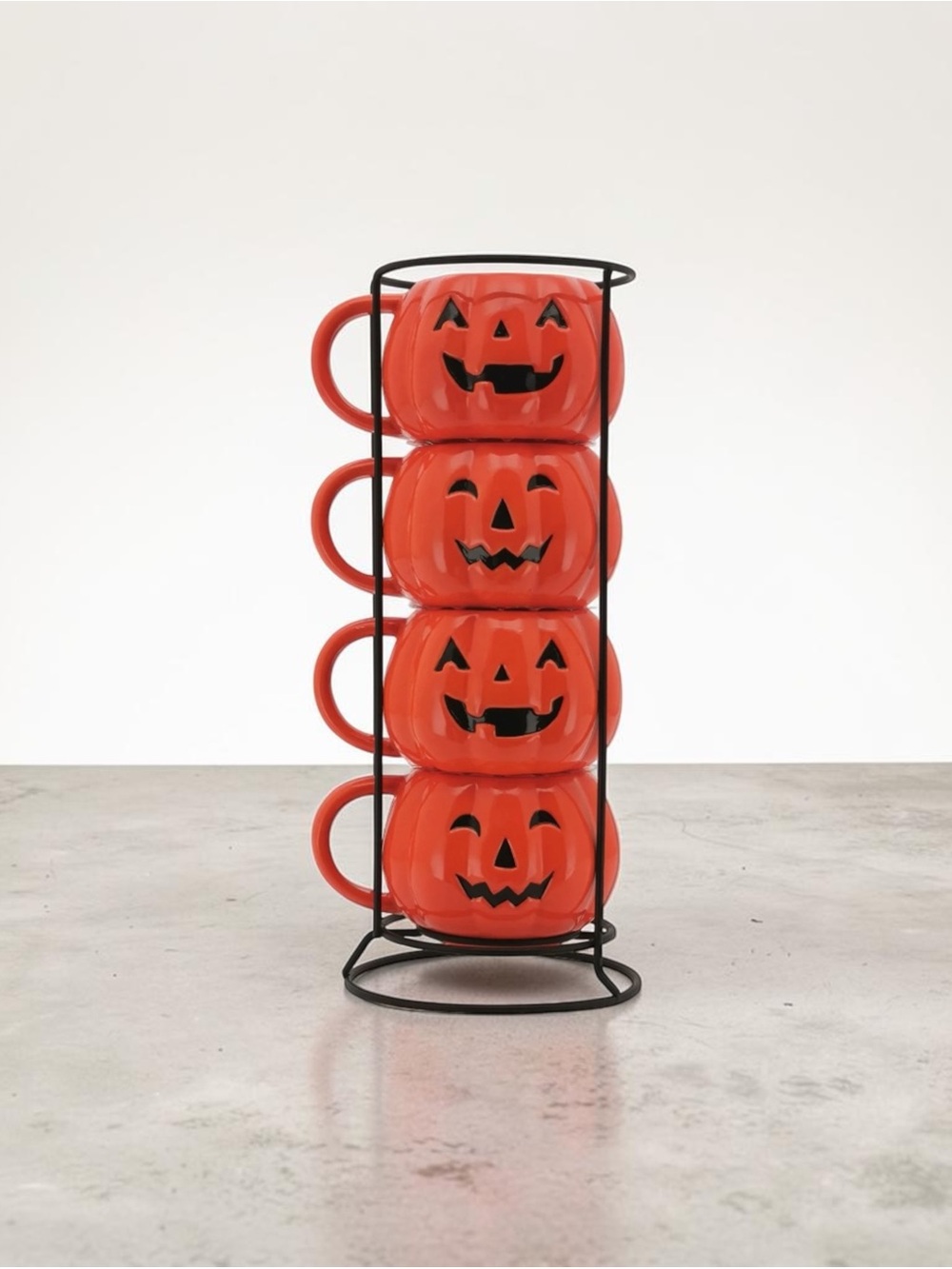 Halloween Pumpkin Stack Ceramic Mug Set - Orange